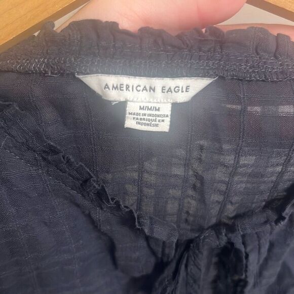 ✨AMERICAN EAGLE WOMEN BLACK LONG-SLEEVE PEASANT SZ MEDIUM BLOUSE✨ - Picture 8 of 10